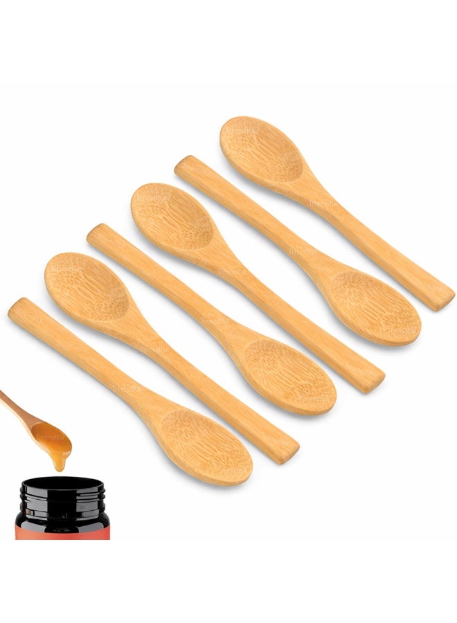 6 Piece Reusable Natural Bamboo Spoon Set,12cm Eco Friendly Condiment & Honey Spoons, Sustainable Mini Wooden Flatware for Tea, Coffee, Jam, Spices & Desserts - Image 1